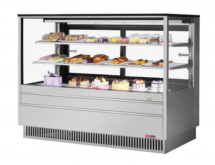 Turbo Air TCGB-72UF-S-N 72-1/2" Refrigerated Straight Glass Full-Service Bakery Display Case, 3 Levels, Stainless Steel Exterior, 115v - Donut-Supplies.Com
