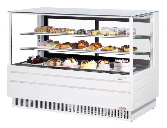 Turbo Air TCGB-72UF-W-N 72-1/2" Refrigerated Straight Glass Full-Service Bakery Display Case, 3 Levels, White Exterior, 115v - Donut-Supplies.Com