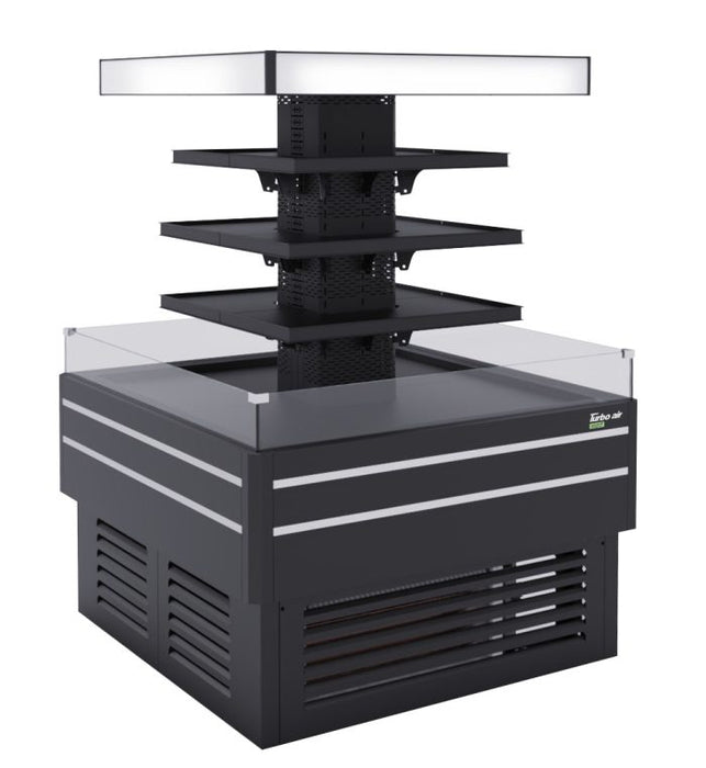 Turbo Air TIOM-48CCB-N 48" Square Island Open Air Cooler w/ (4) Display Shelves, Black Exterior, 220v - Donut-Supplies.Com