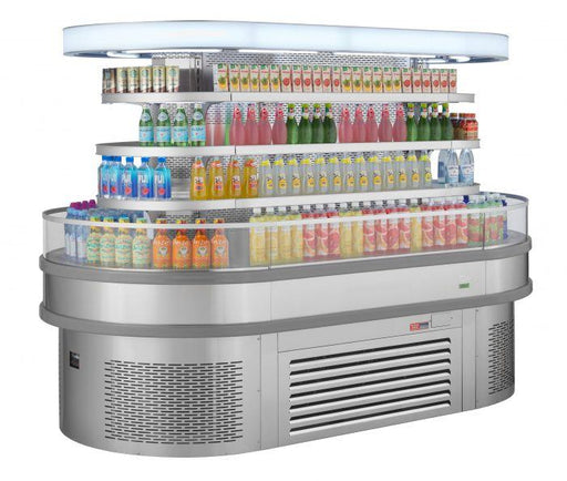 Turbo Air TIOM-48RSRS-N 48" Stainless Steel Horizontal Island Open Air Cooler – 4 Level Display, 220v - Donut-Supplies.Com