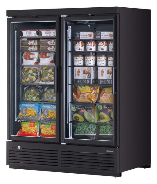 Turbo Air TJMF-55SDB-N 65" Black Super Deluxe Two Section Glass Door Display Freezer – (2) Swing Doors, 115v - Donut-Supplies.Com