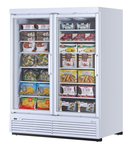 Turbo Air TJMF-55SDW-N 65" White Super Deluxe Two Section Glass Door Display Freezer – (2) Swing Doors, 115v - Donut-Supplies.Com