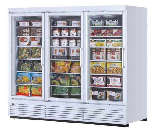 Turbo Air TJMF-85SDW-N 97 1/2" White Super Deluxe Three Section Glass Door Display Freezer – (3) Swing Doors, 115v - Donut-Supplies.Com