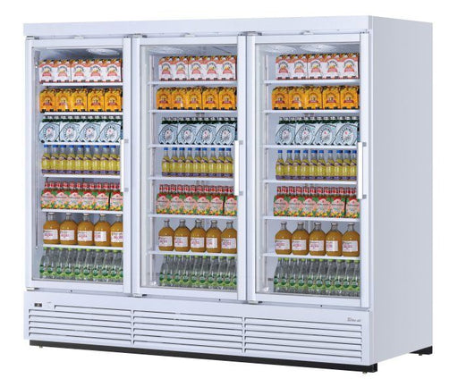 Turbo Air TJMR-85SDW-N 97 1/2" White Super Deluxe Three Section Glass Door Merchandiser – (3) Swing Doors, 115v - Donut-Supplies.Com