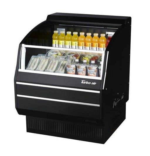 Turbo Air TOM-30SB-SP-N 28" Black Horizontal Refrigerated Open Curtain Merchandiser w/ Stainless Steel Interior – Slim Line, 115v - Donut-Supplies.Com