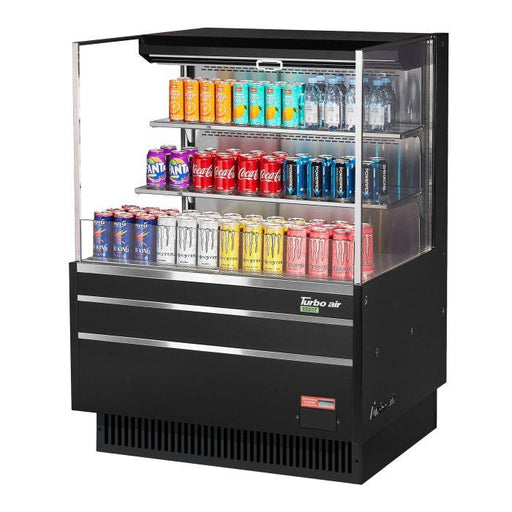 Turbo Air TOM-36L-UF-B-3S-N 34 3/4" Black Low Profile Horizontal Open Air Cooler w/ (3) Levels – Ultra Front Merchandiser, 115v - Donut-Supplies.Com