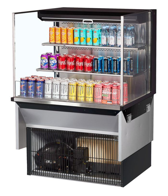 Turbo Air TOM-36L-UF-B-3SI-N 35 7/8" Drop-In Horizontal Open Air Cooler w/ (3) Levels – Black Exterior, 115v - Donut-Equipment.com