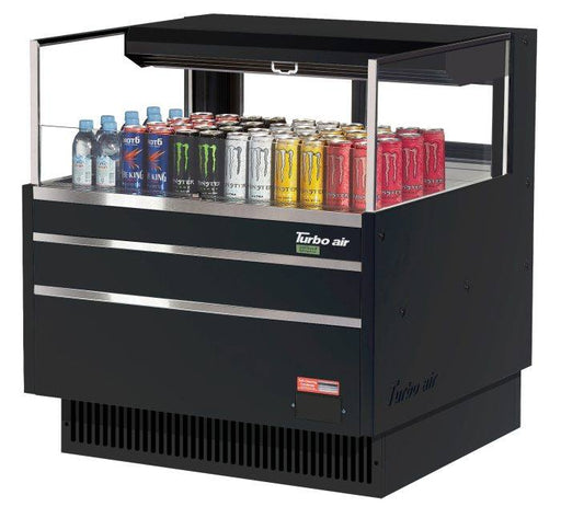 Turbo Air TOM-36L-UFD-B-1S-N 34 3/4" Black Low Profile Horizontal Open Air Cooler w/ (1) Level – Ultra Front Deluxe Merchandiser, 115v - Donut-Supplies.Com