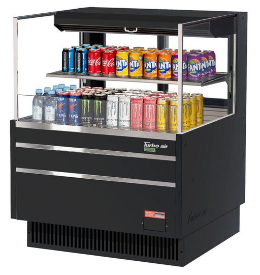 Turbo Air TOM-36L-UFD-B-2S-N 34 3/4" Black Low Profile Horizontal Open Air Cooler w/ (2) Levels – Ultra Front Deluxe Merchandiser, 115v - Donut-Supplies.Com