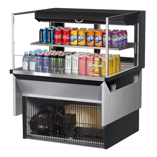 Turbo Air TOM-36L-UFD-B-2SI-N 35 7/8" Drop-In Horizontal Open Air Cooler w/ (2) Levels – Black Exterior, 115v - Donut-Supplies.Com
