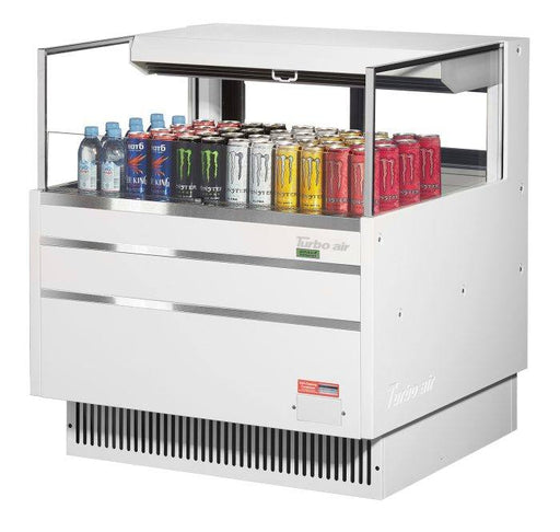 Turbo Air TOM-36L-UFD-W-1S-N 34 3/4" White Low Profile Horizontal Open Air Cooler w/ (1) Level – Ultra Front Deluxe Merchandiser, 115v - Donut-Supplies.Com