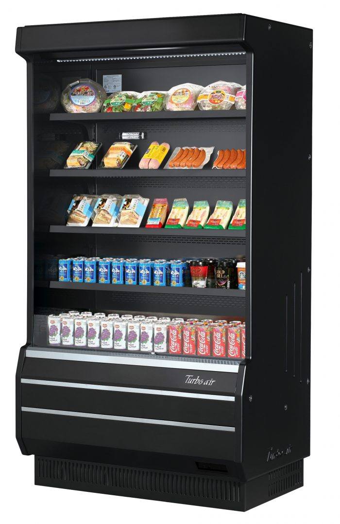 Turbo Air TOM-40B-SP-N 39 1/8" Vertical Open Air Cooler w/ (5) Levels – Black Exterior, 115v - Donut-Equipment.com