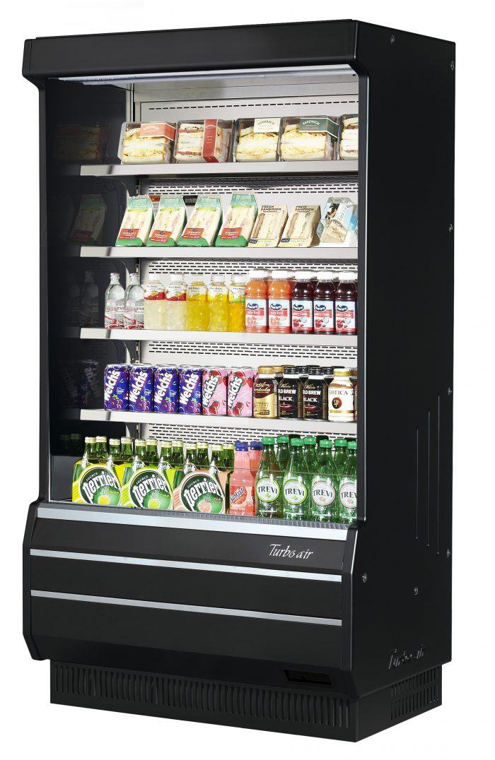 Turbo Air TOM-40B-SP-N 39 1/8" Vertical Open Air Cooler w/ (5) Levels – Black Exterior, 115v - Donut-Equipment.com