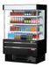 Turbo Air TOM-40MSEB-N 39 3/8" Black Narrow Depth Vertical Open Air Cooler / Air Curtain Display Case with (4) Levels, 115v - Donut-Supplies.Com