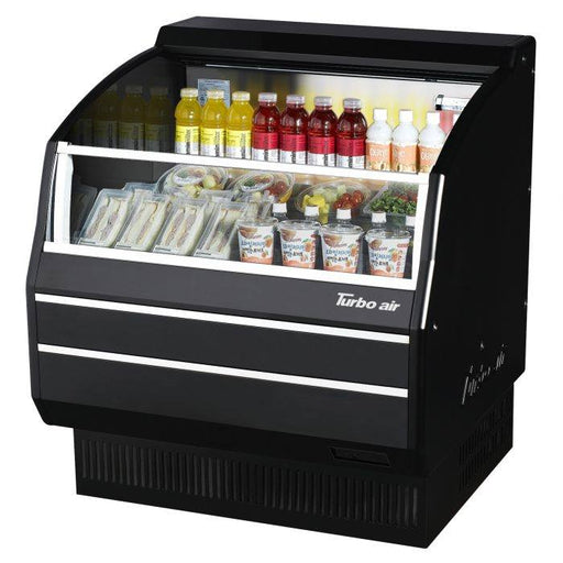 Turbo Air TOM-40SB-SP-N 39 1/8" Black Horizontal Open Air Cooler w/ (3) Levels, Stainless Steel Interior – Slim Line, 115v - Donut-Supplies.Com