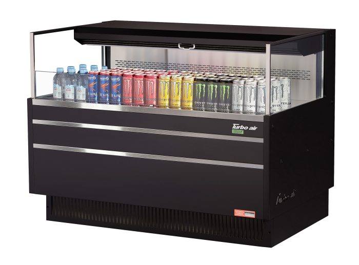 Turbo Air TOM-48L-UF-B-1S-N 46 3/4" Black Low Profile Horizontal Open Air Cooler w/ (1) Level – Ultra Front Merchandiser, 115v - Donut-Supplies.Com