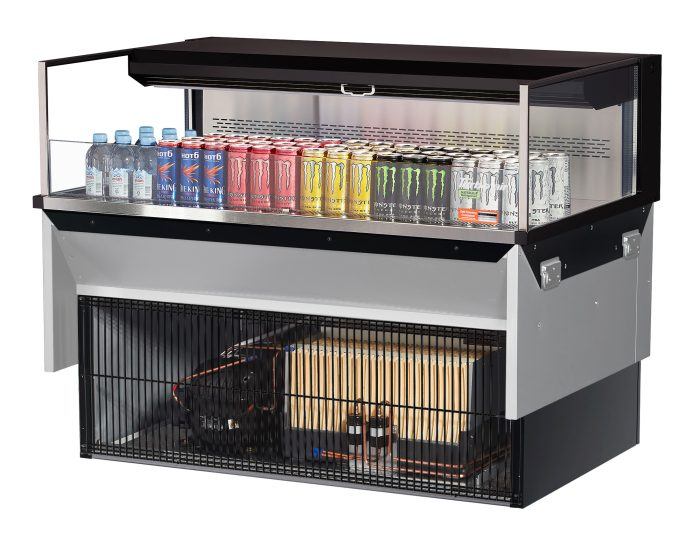 Turbo Air TOM-48L-UF-B-1SI-N 47 7/8" Drop-In Horizontal Open Air Cooler w/ (1) Level – Black Exterior, 115v - Donut-Equipment.com