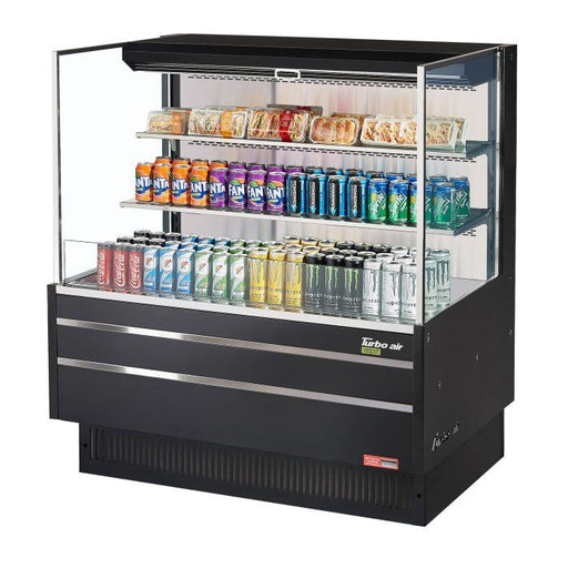 Turbo Air TOM-48L-UF-B-3S-N 46 3/4" Black Low Profile Horizontal Open Air Cooler w/ (3) Levels – Ultra Front Merchandiser, 115v - Donut-Supplies.Com