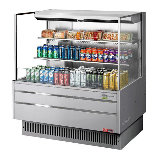 Turbo Air TOM-48L-UF-S-3S-N 46 3/4" Stainless Steel Low Profile Horizontal Open Air Cooler w/ (3) Levels – Ultra Front Merchandiser, 115v - Donut-Supplies.Com