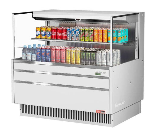 Turbo Air TOM-48L-UF-W-2S-N 46 3/4" White Low Profile Horizontal Open Air Cooler w/ (2) Levels – Ultra Front Merchandiser, 115v - Donut-Supplies.Com