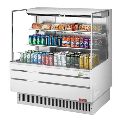 Turbo Air TOM-48L-UF-W-3S-N 46 3/4" White Low Profile Horizontal Open Air Cooler w/ (3) Levels – Ultra Front Merchandiser, 115v - Donut-Supplies.Com