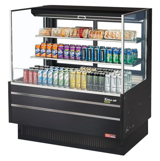 Turbo Air TOM-48L-UFD-B-3S-N 46 3/4" Black Low Profile Horizontal Open Air Cooler w/ (3) Levels – Ultra Front Deluxe Merchandiser, 115v - Donut-Supplies.Com