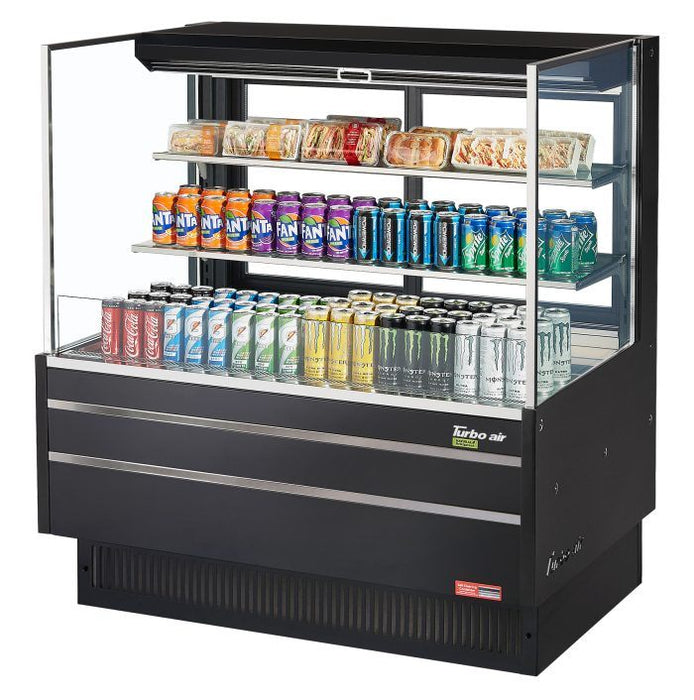 Turbo Air TOM-48L-UFD-B-3S-N 46 3/4" Black Low Profile Horizontal Open Air Cooler w/ (3) Levels – Ultra Front Deluxe Merchandiser, 115v - Donut-Supplies.Com