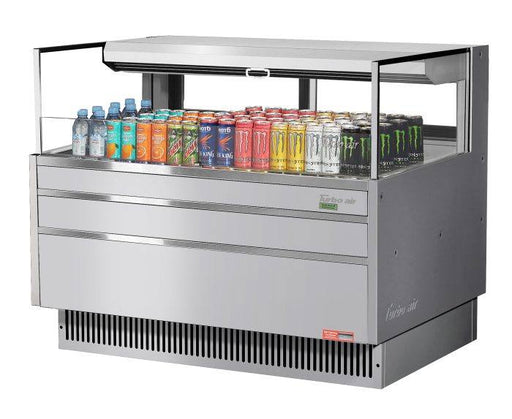 Turbo Air TOM-48L-UFD-S-1S-N 46 3/4" Stainless Steel Low Profile Horizontal Open Air Cooler w/ (1) Level – Ultra Front Deluxe Merchandiser, 115v - Donut-Supplies.Com