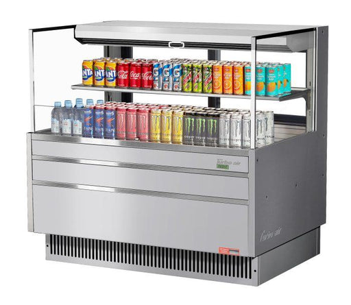 Turbo Air TOM-48L-UFD-S-2S-N 46 3/4" Stainless Steel Low Profile Horizontal Open Air Cooler w/ (2) Levels – Ultra Front Deluxe Merchandiser, 115v - Donut-Supplies.Com