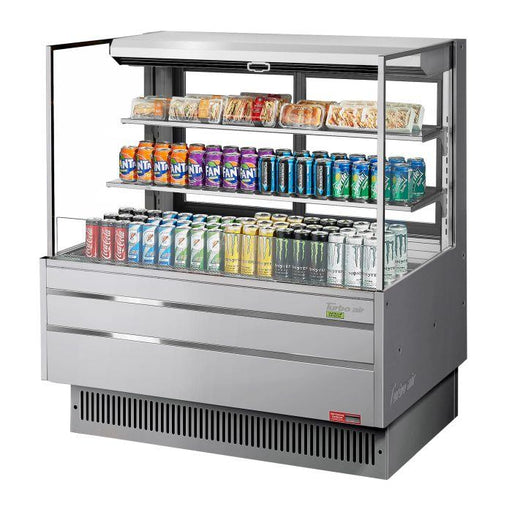 Turbo Air TOM-48L-UFD-S-3S-N 46 3/4" Stainless Steel Low Profile Horizontal Open Air Cooler w/ (3) Levels – Ultra Front Deluxe Merchandiser, 115v - Donut-Supplies.Com