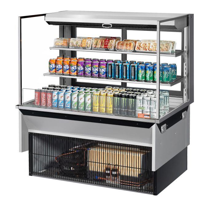 Turbo Air TOM-48L-UFD-S-3SI-N 48" Drop-In Horizontal Open Air Cooler w/ (3) Levels – Stainless Steel Exterior, 115v - Donut-Supplies.Com