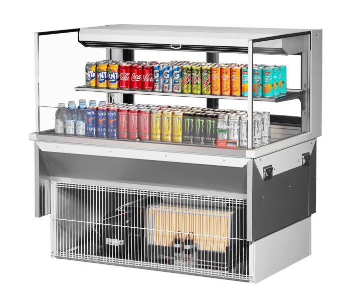 Turbo Air TOM-48L-UFD-W-2SI-N 48" Drop-In Horizontal Open Air Cooler w/ (2) Levels – White Exterior, 115v - Donut-Equipment.com