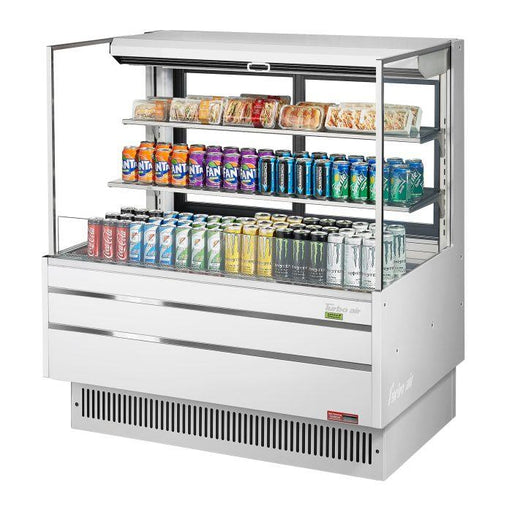 Turbo Air TOM-48L-UFD-W-3S-N 46 3/4" White Low Profile Horizontal Open Air Cooler w/ (3) Levels – Ultra Front Deluxe Merchandiser, 115v - Donut-Supplies.Com