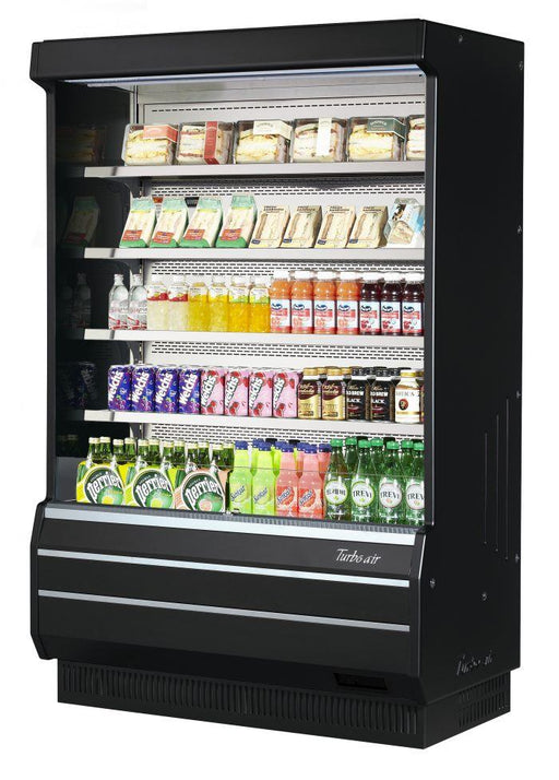 Turbo Air TOM-50B-SP-N 51" Vertical Open Air Cooler w/ (5) Levels – Black Exterior, Solid Side Panels, 115v - Donut-Supplies.Com