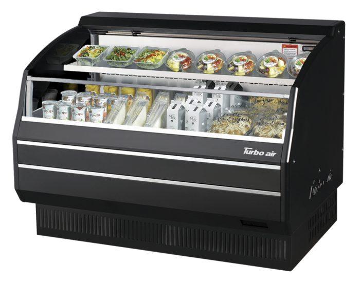 Turbo Air TOM-50LB-SP-N 50 7/8" Black Low Profile Horizontal Open Air Cooler – Refrigerated Curtain Merchandiser w/ (2) Levels, 115v - Donut-Supplies.Com