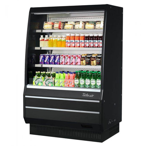 Turbo Air TOM-50MB-SP-N 50 7/8" Vertical Open Air Cooler w/ (4) Levels – Black Exterior, 115v - Donut-Supplies.Com