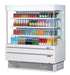 Turbo Air TOM-50MSEW-N 51 1/8" White Narrow Depth Vertical Open Air Cooler / Air Curtain Display Case with (4) Levels, 115v - Donut-Supplies.Com