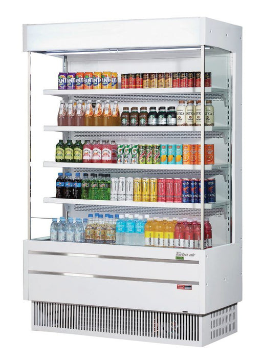 Turbo Air TOM-50SEW-N 51 5/8" White Narrow Depth Vertical Open Air Cooler / Air Curtain Display Case with (5) Levels, 115v - Donut-Supplies.Com