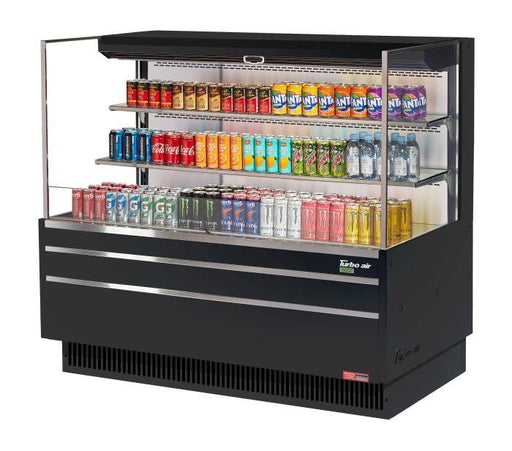 Turbo Air TOM-60L-UF-B-3S-N 58 3/4" Black Low Profile Horizontal Open Air Cooler w/ (3) Levels – Ultra Front Merchandiser, 115v - Donut-Supplies.Com