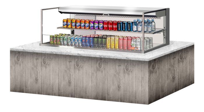 Turbo Air TOM-60L-UF-S-2SI-N 60" Stainless Steel Drop-In Refrigerated Open Display Case Merchandiser w/ (2) Levels, 115v - Donut-Equipment.com