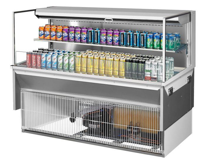 Turbo Air TOM-60L-UF-W-2SI-N 59 7/8" Drop-In Horizontal Open Air Cooler w/ (2) Levels – White Exterior, 115v - Donut-Equipment.com