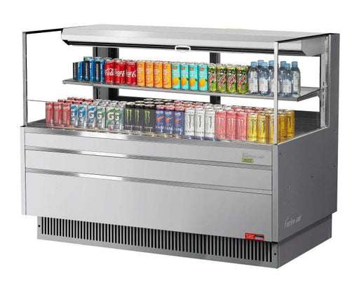 Turbo Air TOM-60L-UFD-S-2S-N 58 3/4" Stainless Steel Low Profile Horizontal Open Air Cooler w/ (2) Levels – Ultra Front Deluxe Merchandiser, 115v - Donut-Supplies.Com