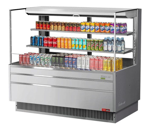 Turbo Air TOM-60L-UFD-S-3S-N 58 3/4" Stainless Steel Low Profile Horizontal Open Air Cooler w/ (3) Levels – Ultra Front Deluxe Merchandiser, 115v - Donut-Supplies.Com