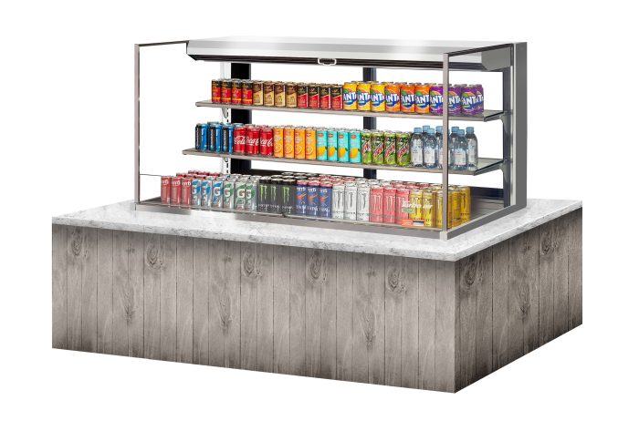 Turbo Air TOM-60L-UFD-S-3SI-N 60" Drop-In Horizontal Open Air Cooler w/ (3) Levels – Stainless Steel Exterior, 115v - Donut-Equipment.com