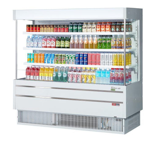Turbo Air TOM-60MSEW-N 63 1/4" White Narrow Depth Vertical Open Air Cooler / Air Curtain Display Case with (4) Levels, 115v - Donut-Supplies.Com