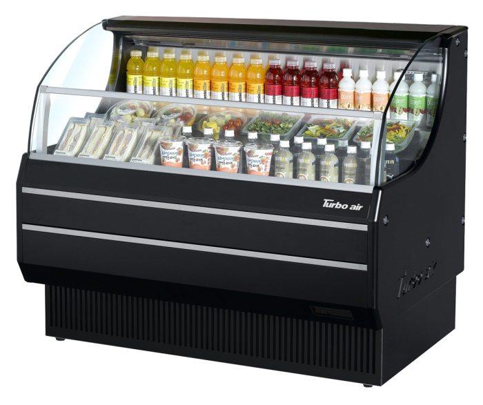 Turbo Air TOM-60SB-N 63" Slim Line Horizontal Open Air Cooler w/ (3) Levels – Black Exterior, 115v - Donut-Equipment.com