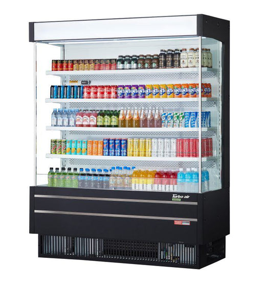 Turbo Air TOM-60SEB-N 64" Black Narrow Depth Vertical Open Air Cooler / Air Curtain Display Case with (5) Levels, 115v - Donut-Supplies.Com