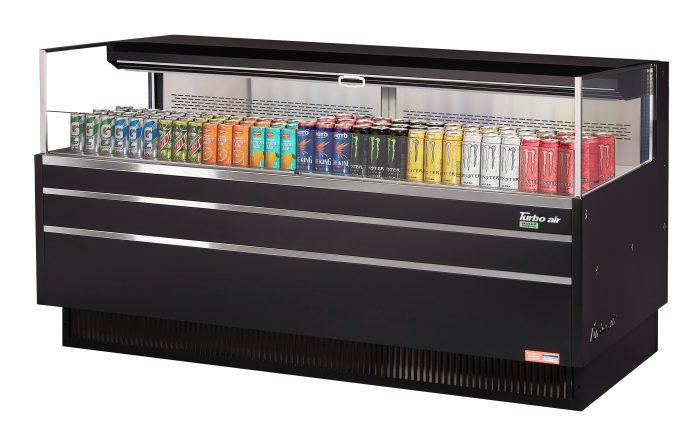 Turbo Air TOM-72L-UF-B-1S-N 70 3/4" Black Low Profile Horizontal Open Air Cooler w/ (1) Level – Ultra Front Merchandiser, 220v/1ph - Donut-Supplies.Com