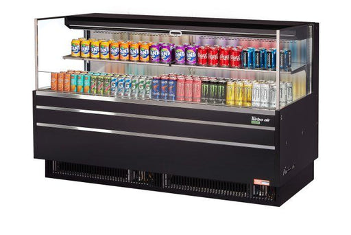 Turbo Air TOM-72L-UF-B-2S-N 70 3/4" Black Low Profile Horizontal Open Air Cooler w/ (2) Levels – Ultra Front Merchandiser, 220v/1ph - Donut-Supplies.Com