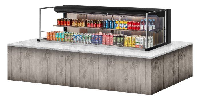 Turbo Air TOM-72L-UF-B-2SI-N 71 7/8" Drop-In Horizontal Open Air Cooler w/ (2) Levels – Black Exterior, 220v/1ph - Donut-Equipment.com